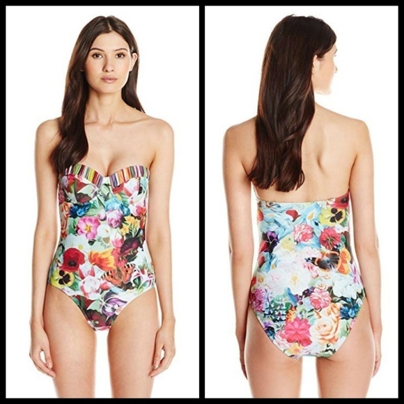 💕TED BAKER💕 Imari Floral Swirl One-Piece Swimsuit Fuscia Multi-Color 34C/D NWT - Picture 3 of 8